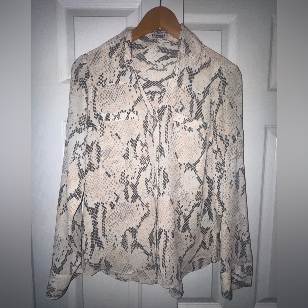 Express Cream and Black Snake Print Blouse